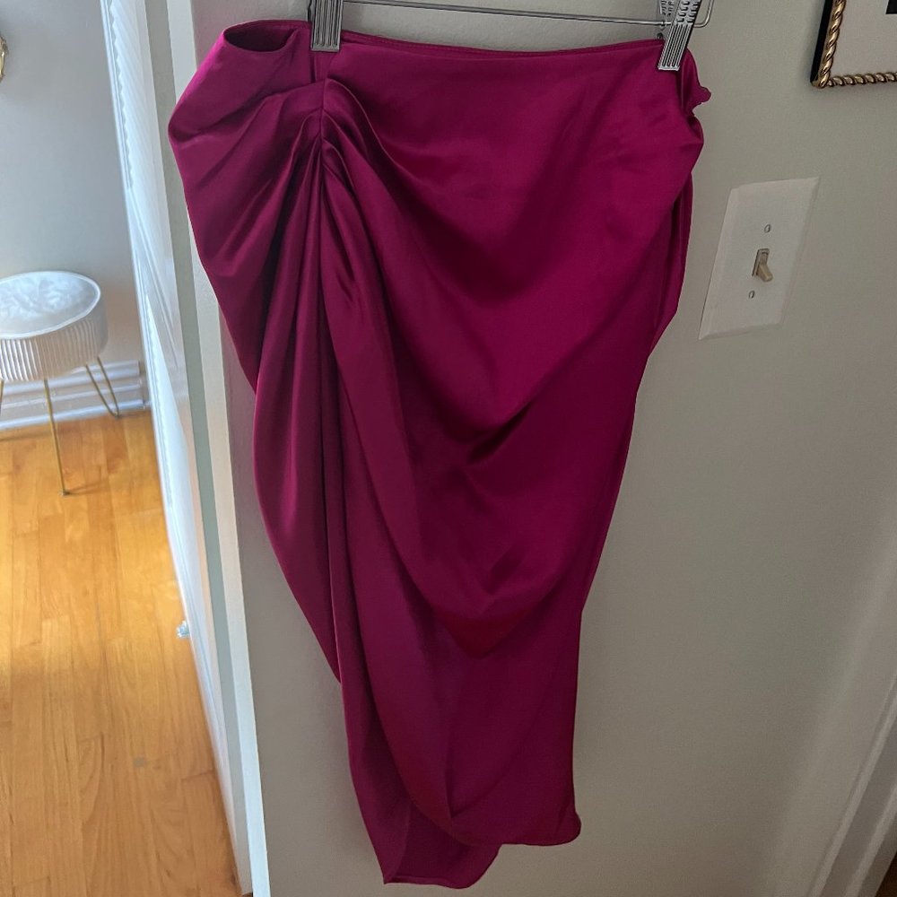 Fuschia Open Leg High-Waist Skirt Satin